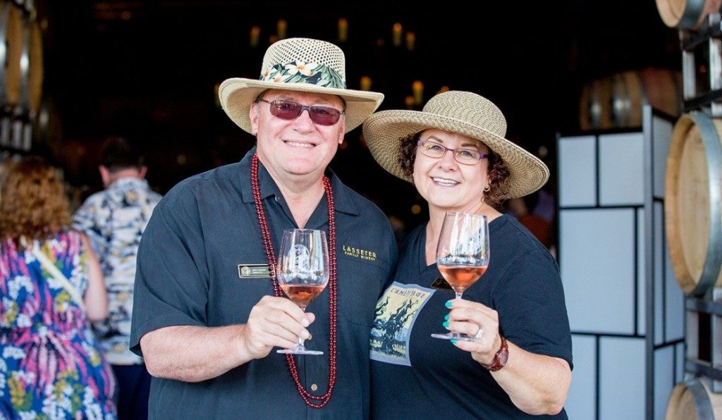 John and Nancy Lasseter at a wine club event at their Glen Ellen winery (Photo courtesy of Lasseter Family Winery)