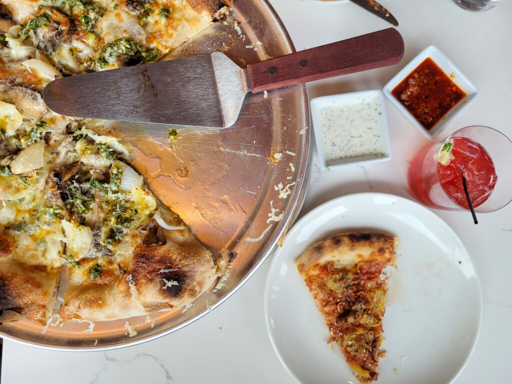 Mushroom Mycopia pizza at Sonoma Pizza Co. in Forestville. (Heather Irwin / The Press Democrat)
