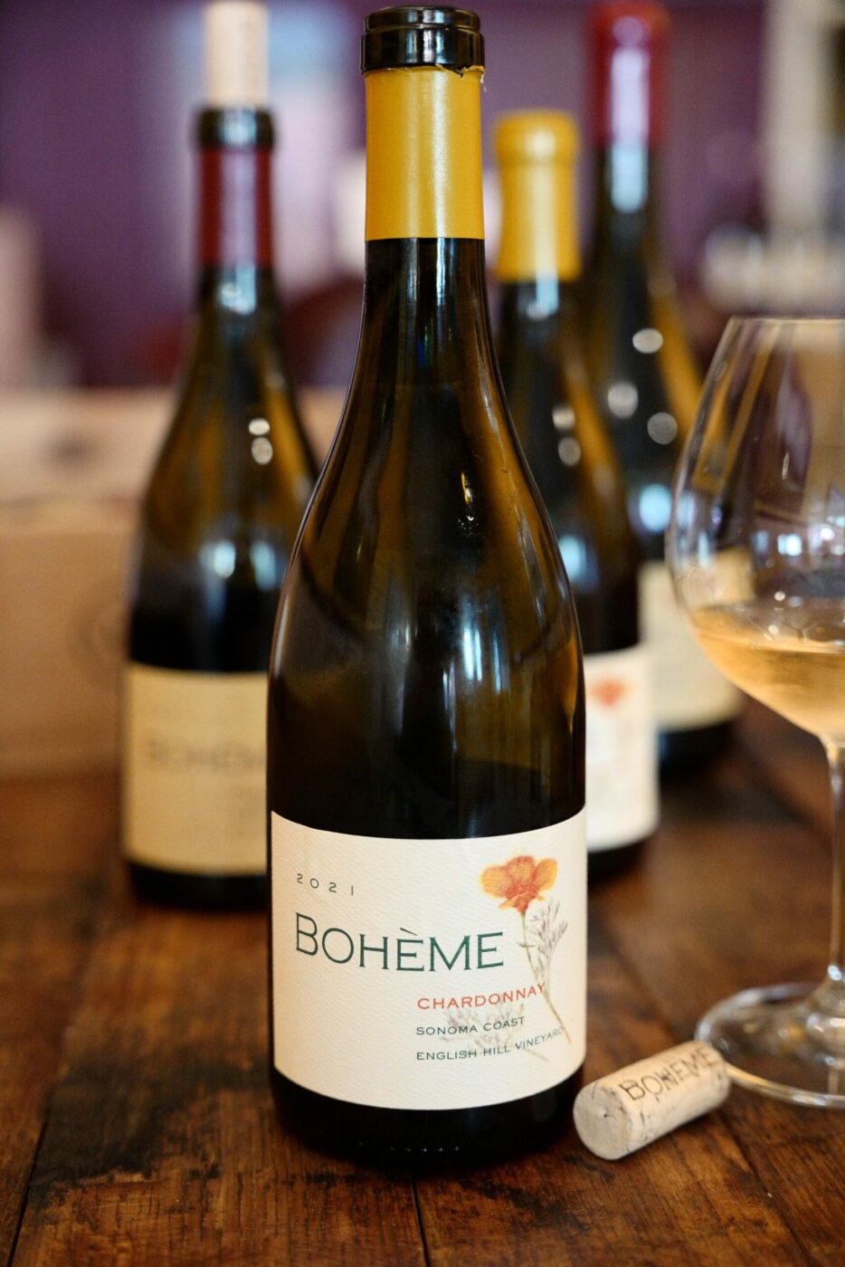 A bottle of 2021 Bohème Wines English Hill Vineyard Chardonnay. (Bohème Wines)