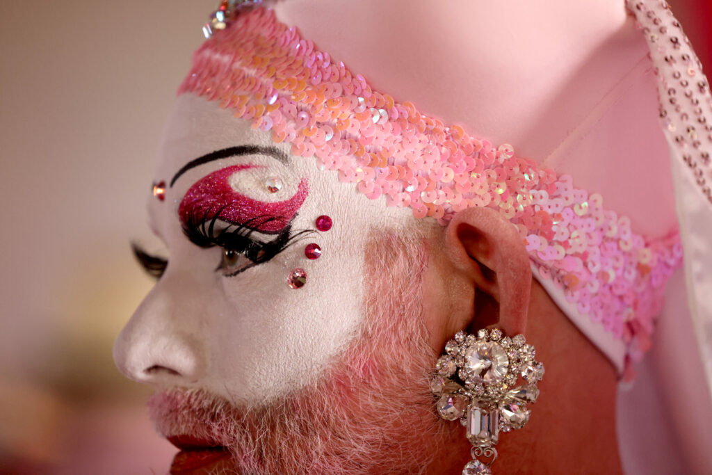 Sister Bertha Sinn of the Dallas-Fort Worth Sisters of Perpetual Indulgence attends the Pink Sonoma Rose Wine Fest at Viansa Winery in Sonoma Sunday, May 4, 2025. (Beth Schlanker / The Press Democrat)