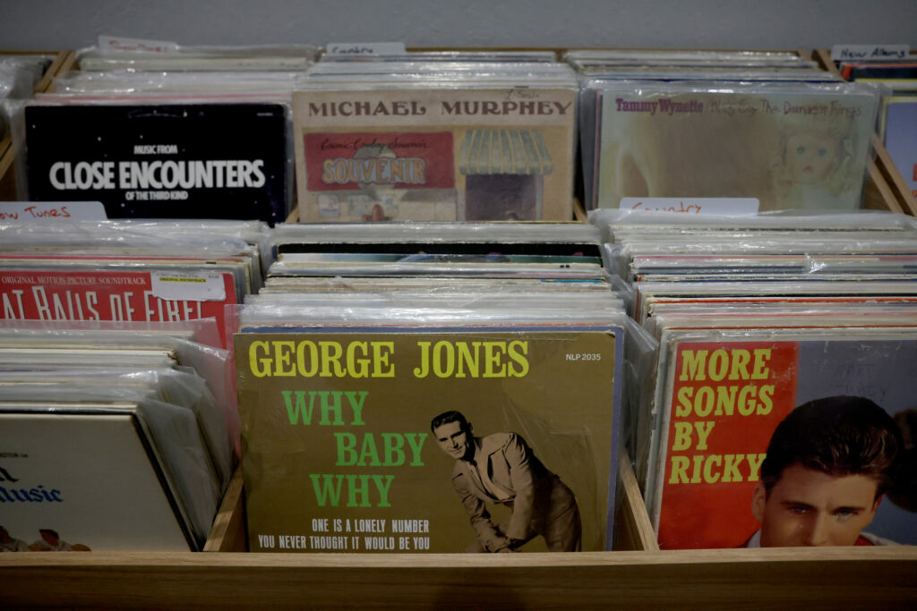 Records sit for sale at the Montagne Russe Winery and Record Lounge in Petaluma Thursday, July 31, 2025. (Beth Schlanker / The Press Democrat)