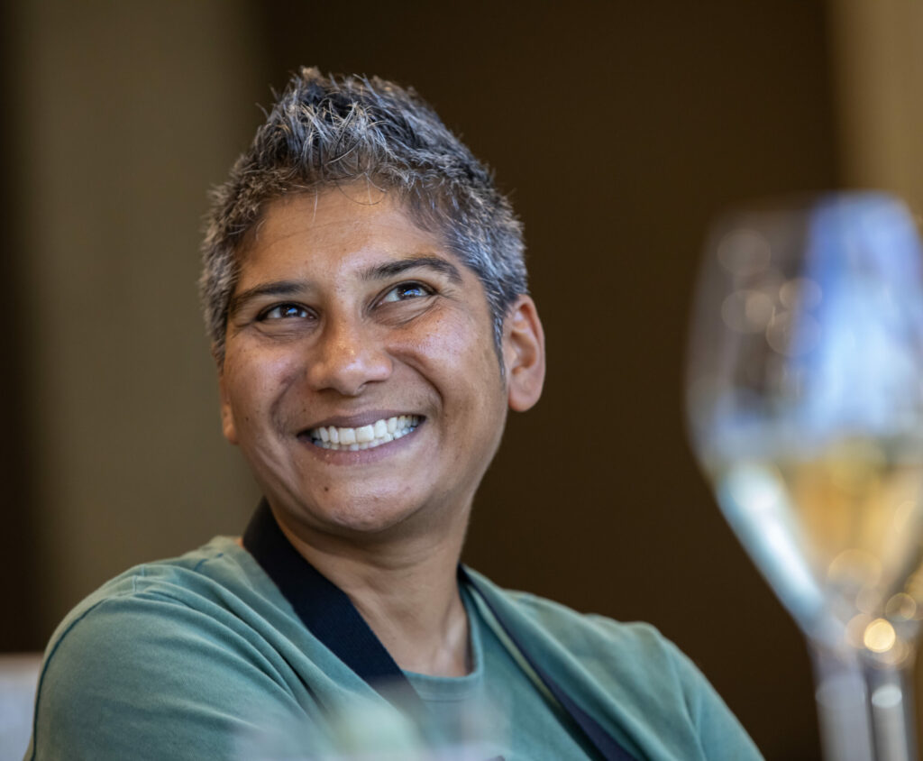 Chef Preeti Mistry in the Bubble Room of J Vineyards & Winery in Healdsburg, Wednesday, Sept. 13, 2023. (Chad Surmick / The Press Democrat)