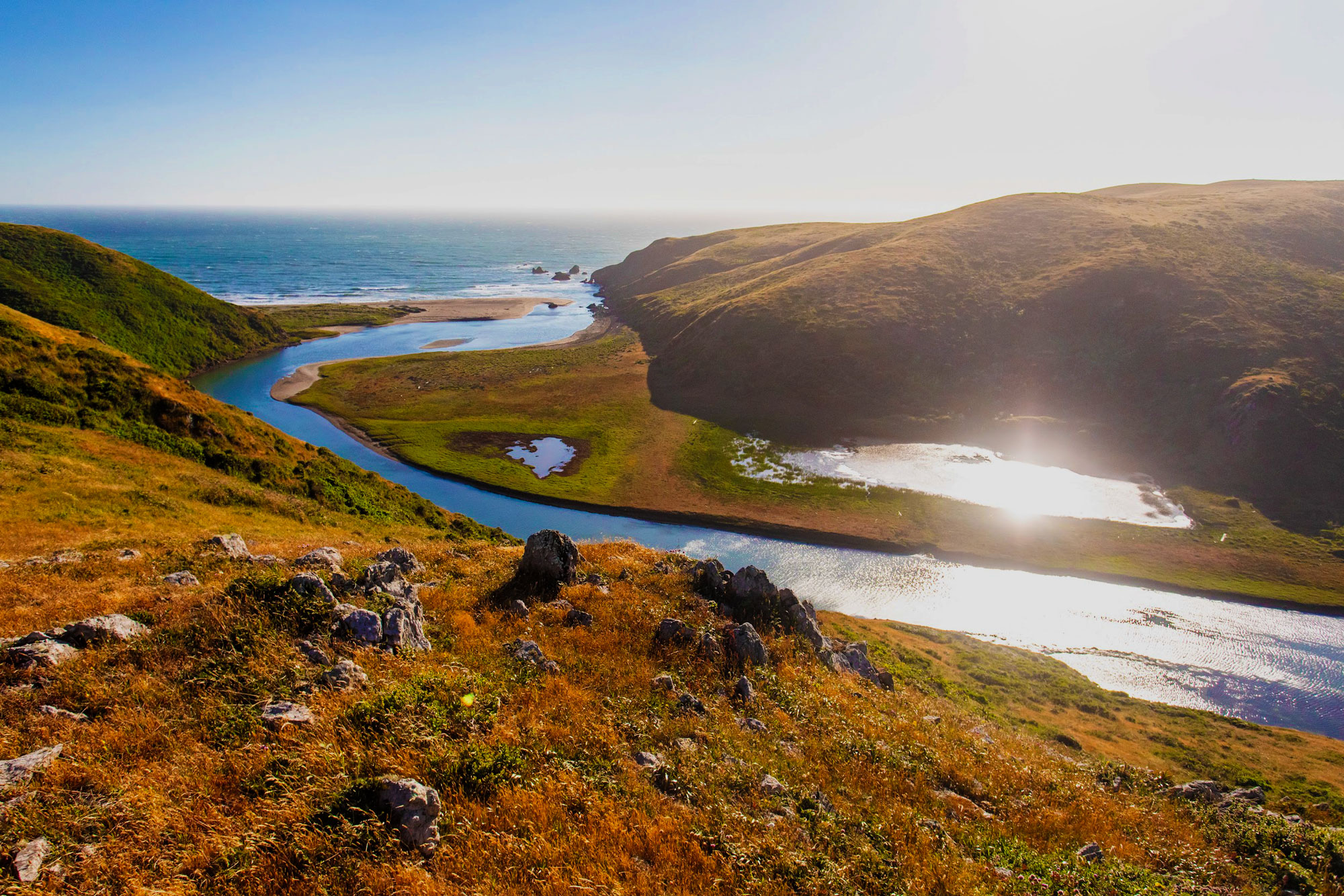 The Estero de San Antonio flows into the Pacific at Dillon Beach Ranch, part of the 466 acres returned to Graton Rancheria. (David Dines/Western Rivers Conservancy)