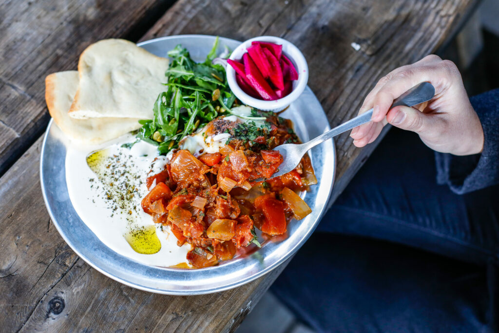 Shakshuka with poached eggs