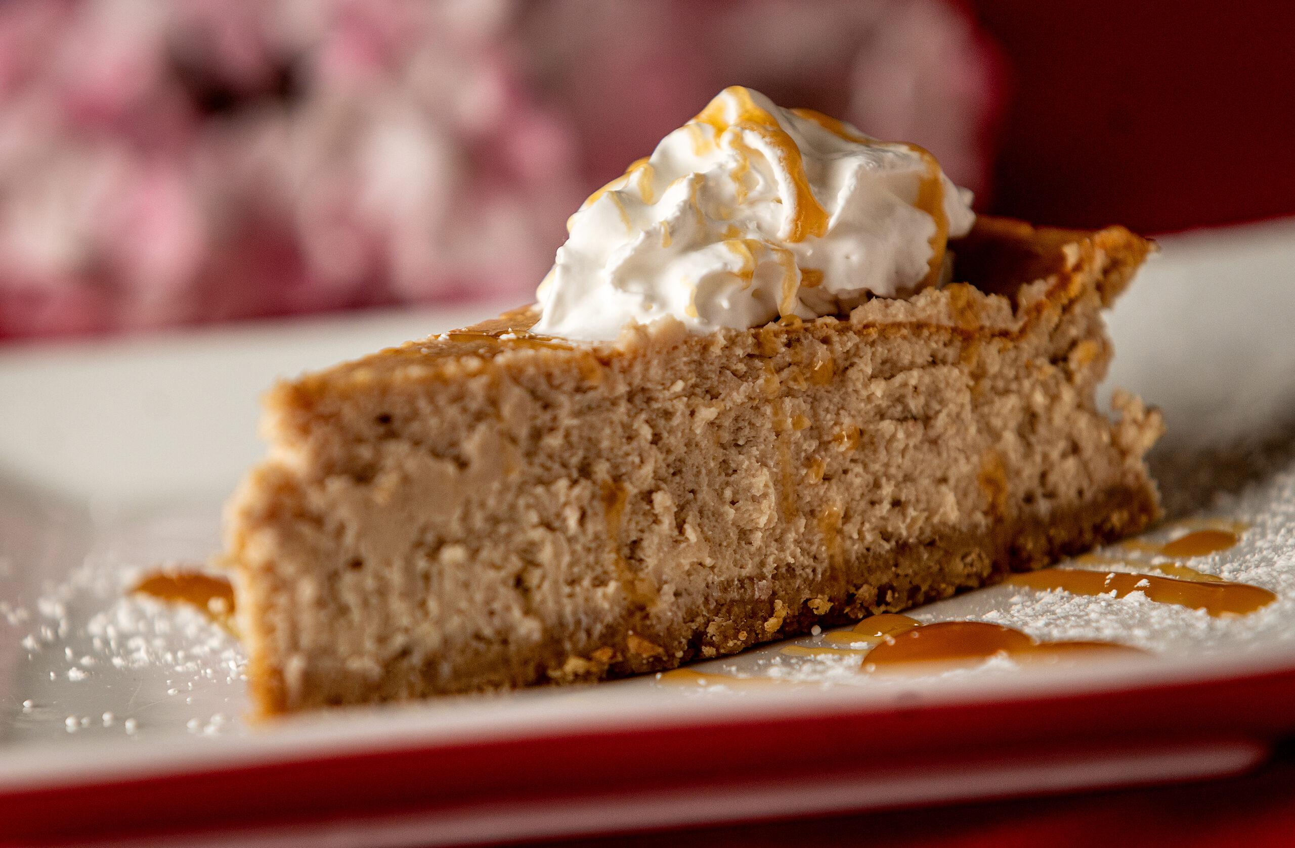 Cheesecake topped with a caramel sauce from Speakeasy, Friday, February 7, 2025, in Petaluma. (John Burgess / The Press Democrat)