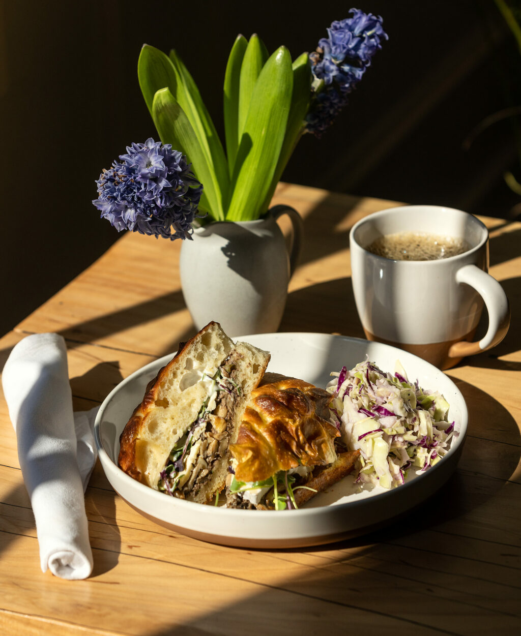 Grilled Mushroom Sandwich with walnut mushroom pate, micro greens, lemon aioli and Mt. Tam cheese from the The Wild Poppy Cafe along the Bodega Hwy west of Sebastopol Friday, May 3, 2024. (John Burgess/The Press Democrat)