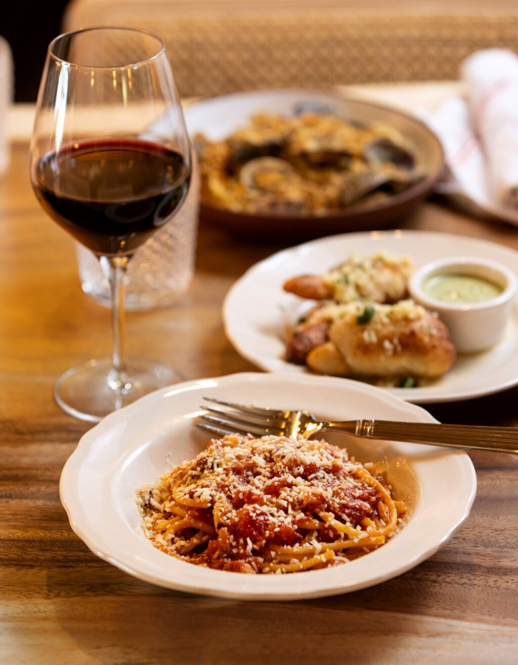 Bucatini Amatriciana with guanciale, tomato and pecorino from Campanella Friday, September 6, 2024 in Sebastopol. (John Burgess / The Press Democrat)