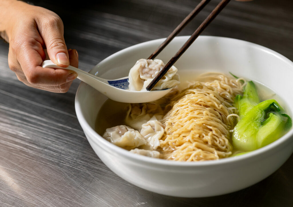 Wonton Noodle Soup with pork & shrimp dumplings from Bazaar Sonoma, BaSo | Restaurant & Konbini, Oct. 17, 2024, in Forestville. (John Burgess / The Press Democrat)