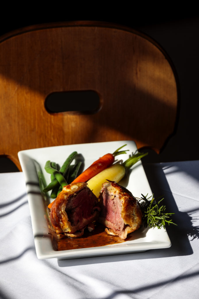 La Gare restaurant Beef Wellington with carrots and green beans