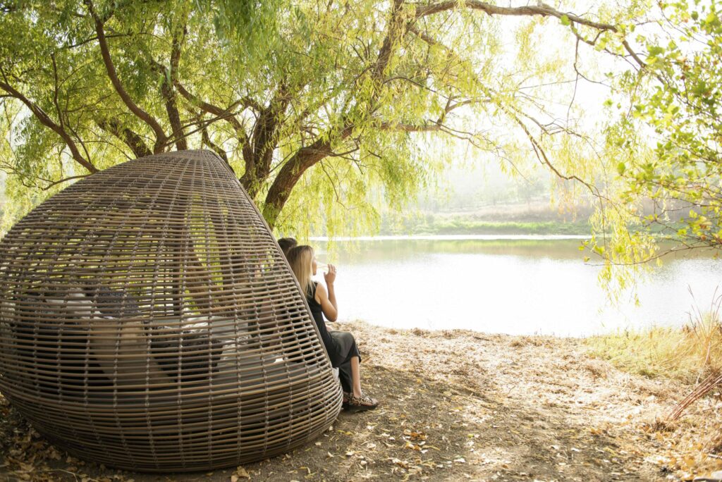 Wine tasting overlooking the pond at McEvoy Ranch in Petaluma. (Timm Eubanks / McEvoy Ranch)