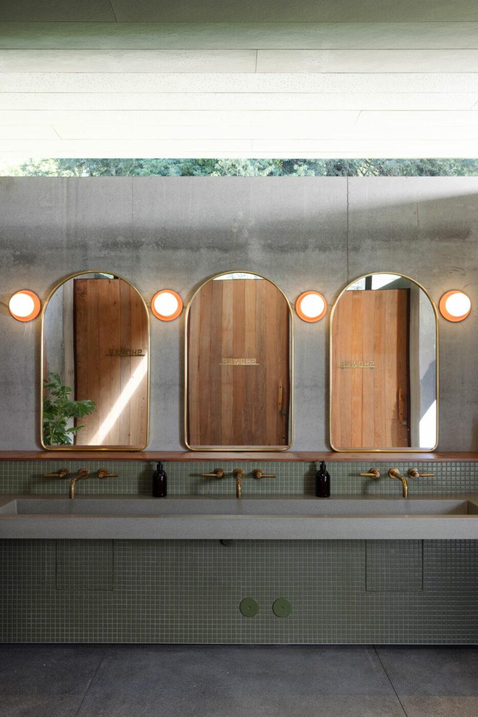 The vanity area in the bathhouse at The River Electric in Guerneville. (Bess Friday)
