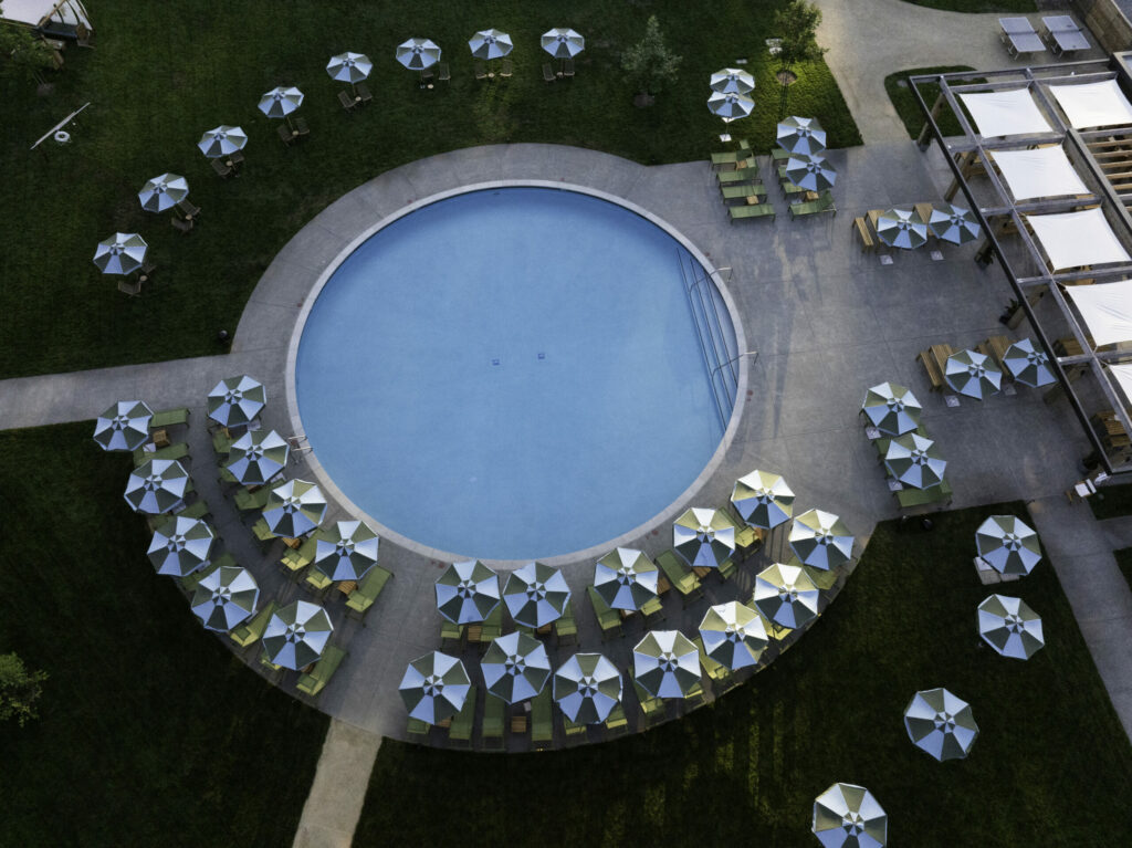 Drone shot of the main pool at The River Electric