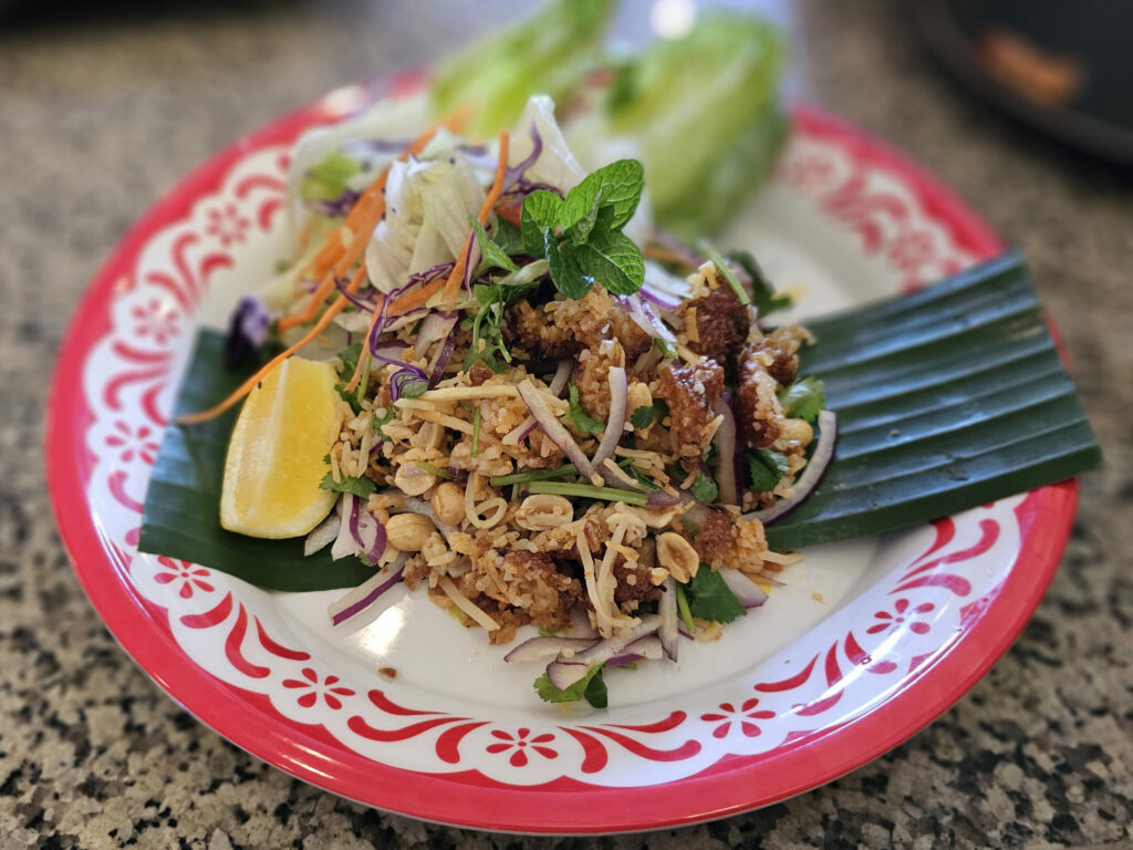 Crispy rice with peanuts at Viethai Cuisine in Santa Rosa. (Heather Irwin/The Press Democrat)